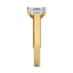 Vintage Emerald Cut Solitaire Ring with Studded Edge Lab Created Diamond Engagement Ring
