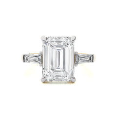 6 CT. Emerald Cut, Tapper Baguette and Round Three Stone with Hidden Round Lab Created Diamond Engagement ring