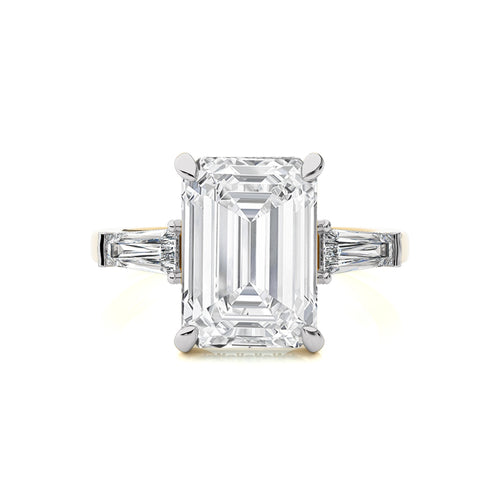 6 CT. Emerald Cut and Tapper Three Stone with Hidden Round Lab Created Diamond Engagement ring