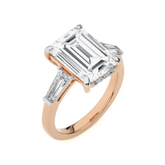 6 CT. Emerald Cut and Tapper Three Stone with Hidden Round Lab Created Diamond Engagement ring