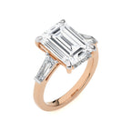 6 CT. Emerald Cut and Tapper Three Stone with Hidden Round Lab Created Diamond Engagement ring