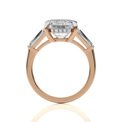 6 CT. Emerald Cut and Tapper Three Stone with Hidden Round Lab Created Diamond Engagement ring