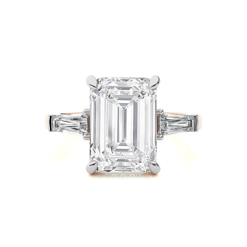 6 CT. Emerald Cut and Tapper Three Stone with Hidden Round Lab Created Diamond Engagement ring