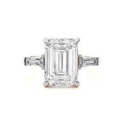 6 CT. Emerald Cut and Tapper Three Stone with Hidden Round Lab Created Diamond Engagement ring