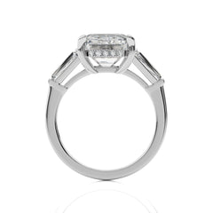 6 CT. Emerald Cut, Tapper Baguette and Round Three Stone with Hidden Round Lab Created Diamond Engagement ring