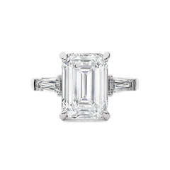 6 CT. Emerald Cut, Tapper Baguette and Round Three Stone with Hidden Round Lab Created Diamond Engagement ring