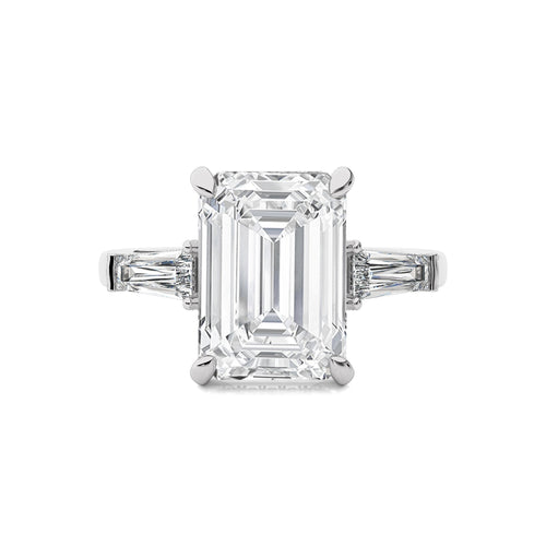 6 CT. Emerald Cut and Tapper Three Stone with Hidden Round Lab Created Diamond Engagement ring