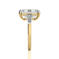 6 CT. Emerald Cut and Tapper Three Stone with Hidden Round Lab Created Diamond Engagement ring