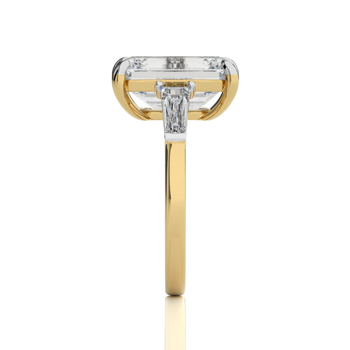 6 CT. Emerald Cut and Tapper Three Stone with Hidden Round Lab Created Diamond Engagement ring