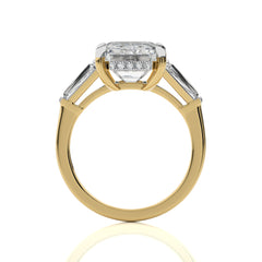 6 CT. Emerald Cut and Tapper Three Stone with Hidden Round Lab Created Diamond Engagement ring