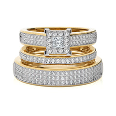 1 CT. His and Her Princess Shape and Round Natural Diamond Wedding Trio band Ring Set