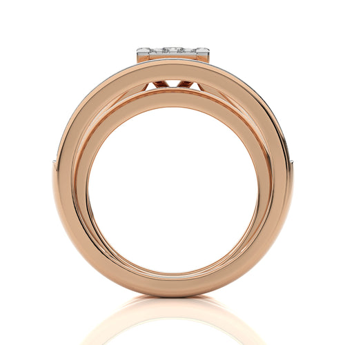 1 CT. His and Her Princess Shape and Round Natural Diamond Wedding Trio band Ring Set