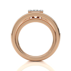 1 CT. His and Her Princess Shape and Round Natural Diamond Wedding Trio band Ring Set