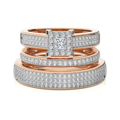 1 CT. His and Her Princess Shape and Round Lab Created Diamond Wedding Trio band Ring Set