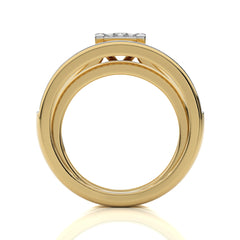 1 CT. His and Her Princess Shape and Round Natural Diamond Wedding Trio band Ring Set