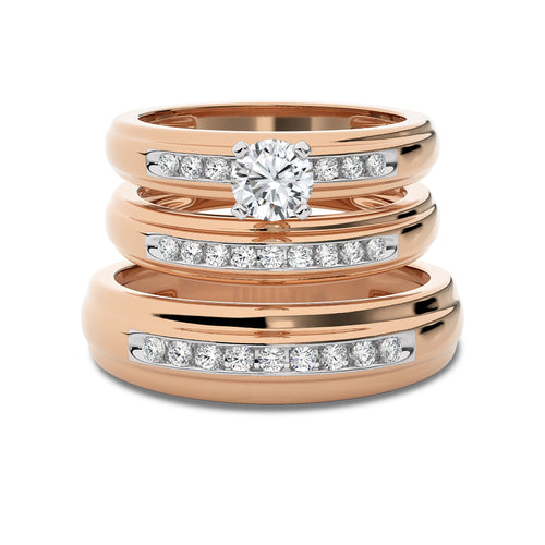 1 CT. Round Natural Diamond trio set Band Ring