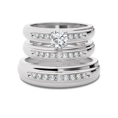 1 CT. Round Natural Diamond trio set Band Ring