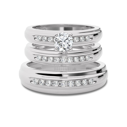 1 CT. Round Lab Created Diamond trio set Band Ring