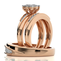 3/4 CT. His and Her Round Shape and Round Natural Diamond Wedding Trio band Ring Set