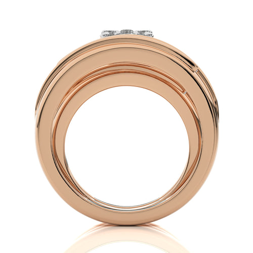 3/4 CT. His and Her Round Shape and Round Natural Diamond Wedding Trio band Ring Set