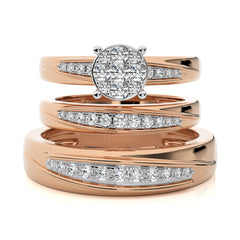 3/4 CT. His and Her Round Shape and Round Natural Diamond Wedding Trio band Ring Set