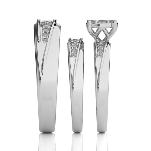 3/4 CT. His and Her Round Shape and Round Natural Diamond Wedding Trio band Ring Set