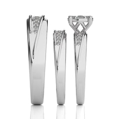 3/4 CT. His and Her Round Shape and Round Natural Diamond Wedding Trio band Ring Set