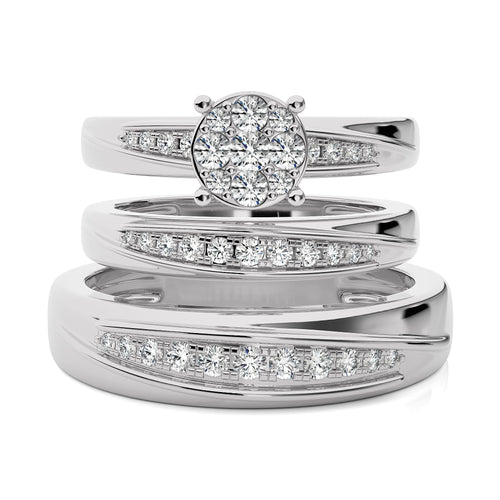 3/4 CT. His and Her Round Shape and Round Natural Diamond Wedding Trio band Ring Set