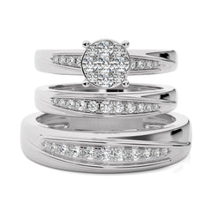 3/4 CT. His and Her Round Shape and Round Lab Created Diamond Wedding Trio band Ring Set