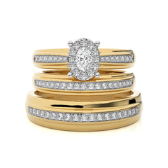 3/4 CT. His and Her  Oval and Round Natural Diamond Wedding Trio band Ring Set
