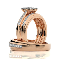 3/4 CT. His and Her  Oval and Round Natural Diamond Wedding Trio band Ring Set