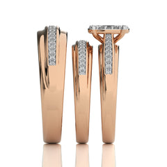 3/4 CT. His and Her  Oval and Round Natural Diamond Wedding Trio band Ring Set