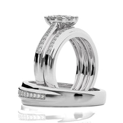 3/4 CT. His and Her  Oval and Round Natural Diamond Wedding Trio band Ring Set