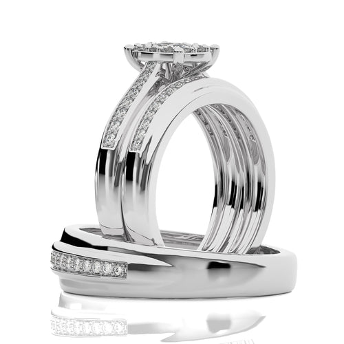 3/4 CT. His and Her  Oval and Round Natural Diamond Wedding Trio band Ring Set