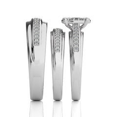 3/4 CT. His and Her  Oval and Round Natural Diamond Wedding Trio band Ring Set