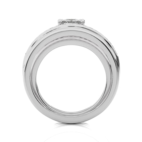 3/4 CT. His and Her  Oval and Round Natural Diamond Wedding Trio band Ring Set