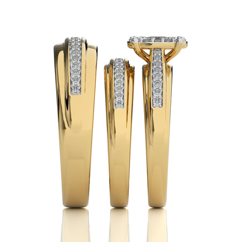 3/4 CT. His and Her  Oval and Round Natural Diamond Wedding Trio band Ring Set