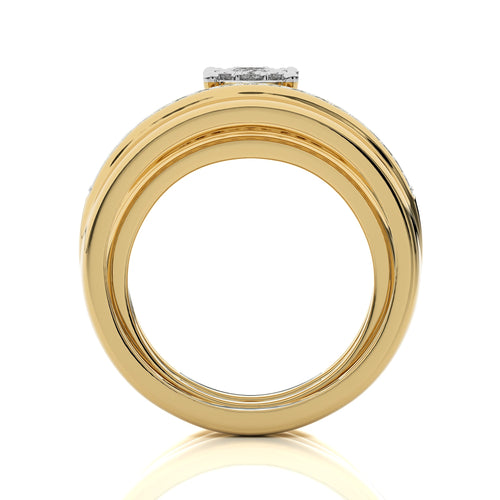 3/4 CT. His and Her  Oval and Round Natural Diamond Wedding Trio band Ring Set