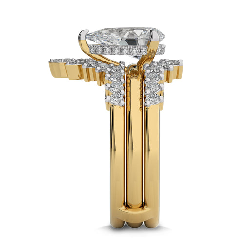 2 CT Total Solitaire Pear and Round Cut Hidden Halo Lab Created Diamond Ring With Enhancer