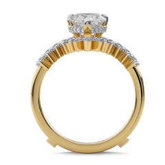 2 CT Total Solitaire Pear and Round Cut Hidden Halo Lab Created Diamond Ring With Enhancer