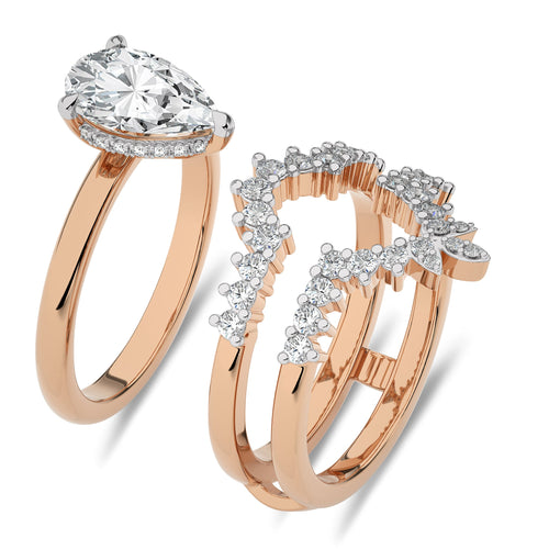 2 CT Total Solitaire Pear and Round Cut Hidden Halo Lab Created Diamond Ring With Enhancer