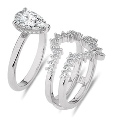 2 CT Total Solitaire Pear and Round Cut Hidden Halo Lab Created Diamond Ring With Enhancer