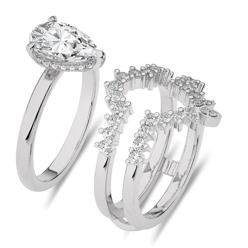 2 CT Total Solitaire Pear and Round Cut Hidden Halo Lab Created Diamond Ring With Enhancer