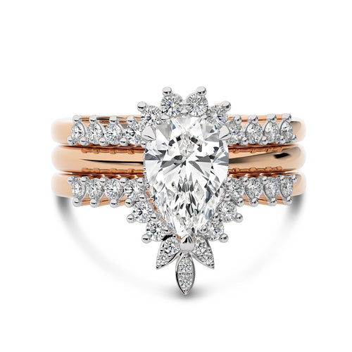 2 CT Total Solitaire Pear and Round Cut Hidden Halo Lab Created Diamond Ring With Enhancer