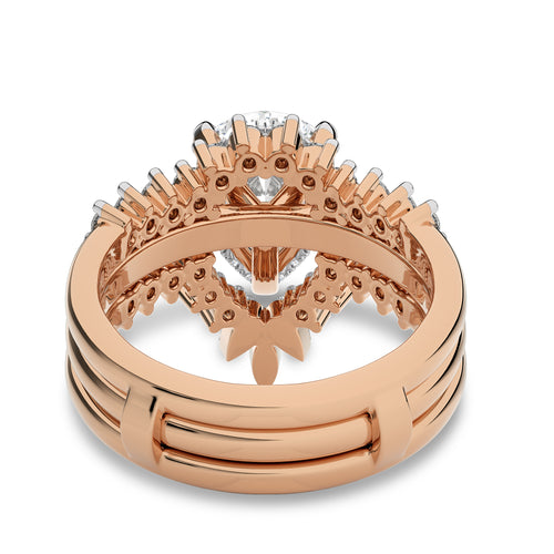 2 CT Total Solitaire Pear and Round Cut Hidden Halo Lab Created Diamond Ring With Enhancer