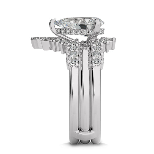 2 CT Total Solitaire Pear and Round Cut Hidden Halo Lab Created Diamond Ring With Enhancer