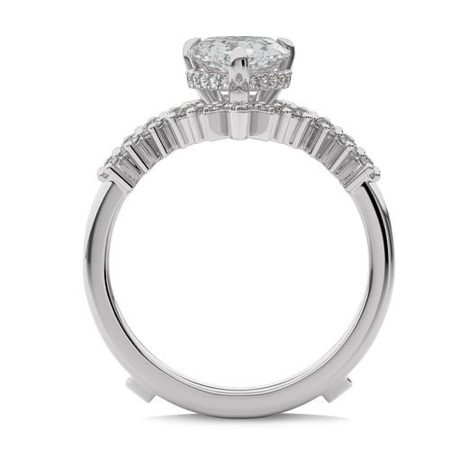 2 CT Total Solitaire Pear and Round Cut Hidden Halo Lab Created Diamond Ring With Enhancer