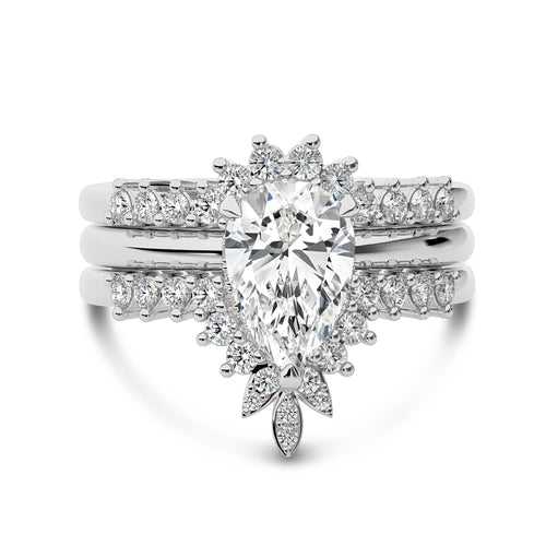 2 CT Total Solitaire Pear and Round Cut Hidden Halo Natural Diamond Ring With Enhancer