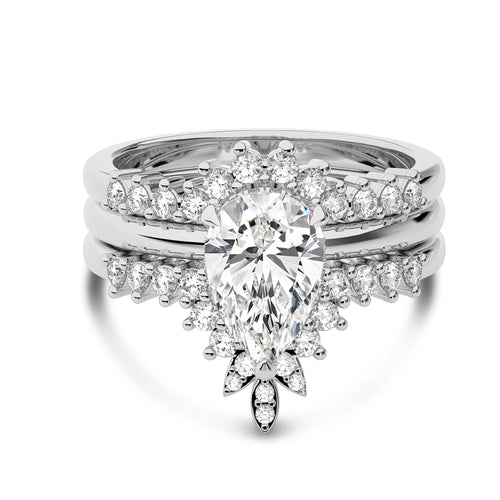2 CT Total Solitaire Pear and Round Cut Hidden Halo Lab Created Diamond Ring With Enhancer
