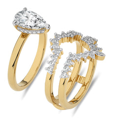 2 CT Total Solitaire Pear and Round Cut Hidden Halo Lab Created Diamond Ring With Enhancer